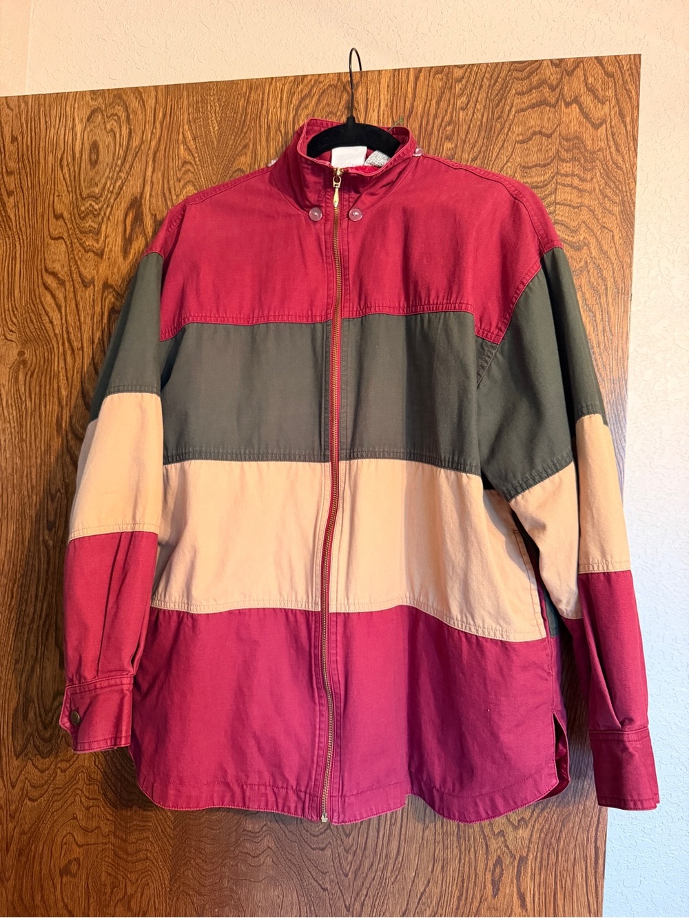 Koret Women's Colorblock Zip Jacket in Berry, Olive & Cream